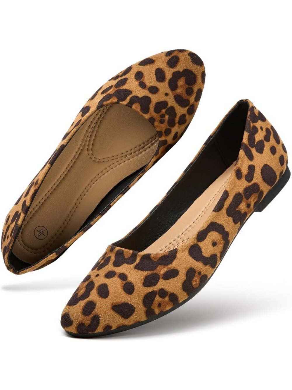 Women's Leopard Comfortable PU Leather Round Toe Solid Slip on Ballet Flat Shoes
